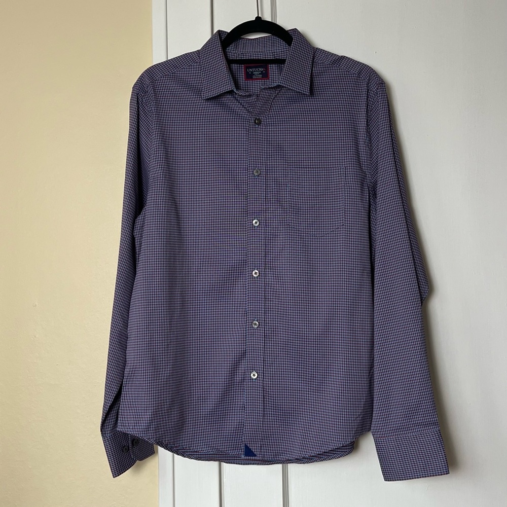 Untuckit Blue Checked Button Down Shirt - image 1